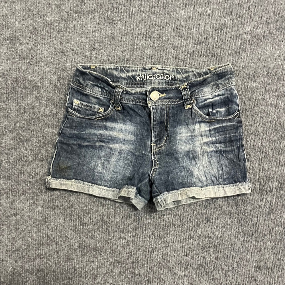 Xhilaration Denim Shorts Girls Size L Dark Wash Cuffed Low Rise Mini Casual 5880